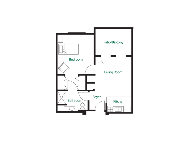 Assisted Living 1 Bedroom Floor Plan