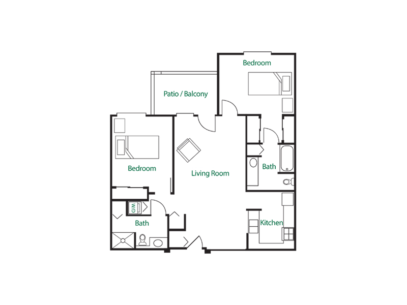 Independent Living Traditional 2 Bedroom Floor Plan