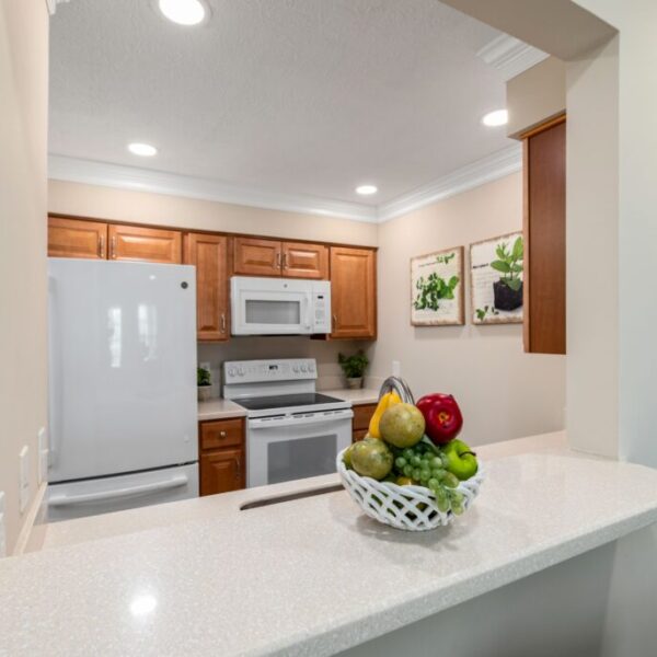 Sample kitchen of apartment at Edgewood Summit