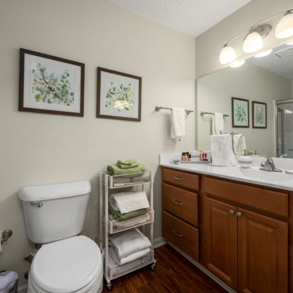 Sample master bathroom of apartment at Edgewood Summit