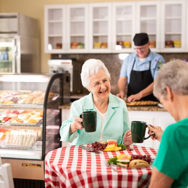 Residents enjoying coffee and refreshments at the cafe