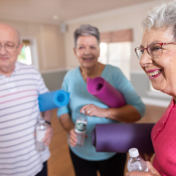 Residents socializing after a group class