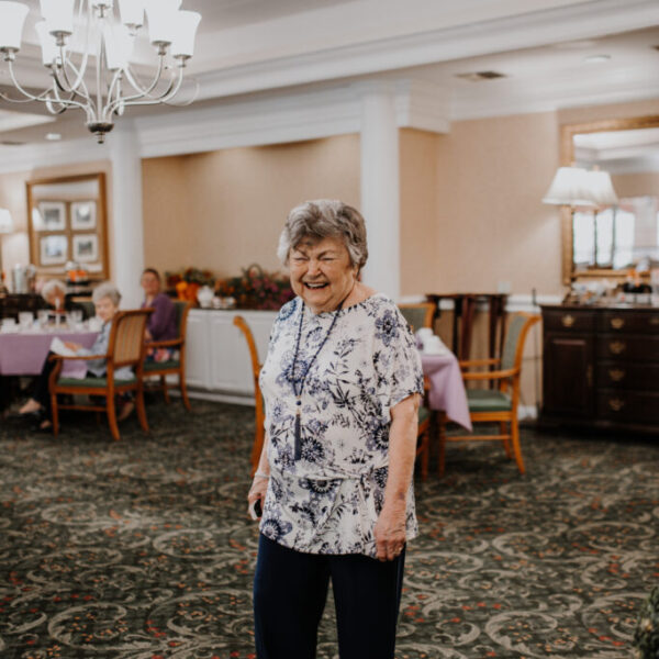 Resident happily browsing through the fashion show