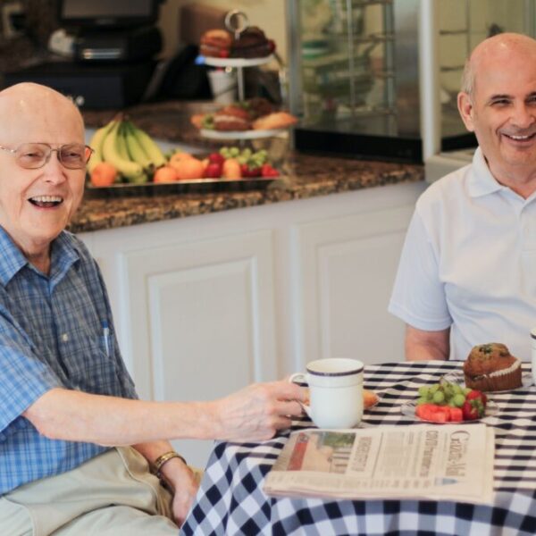 Residents enjoying coffee and refreshments at the cafe