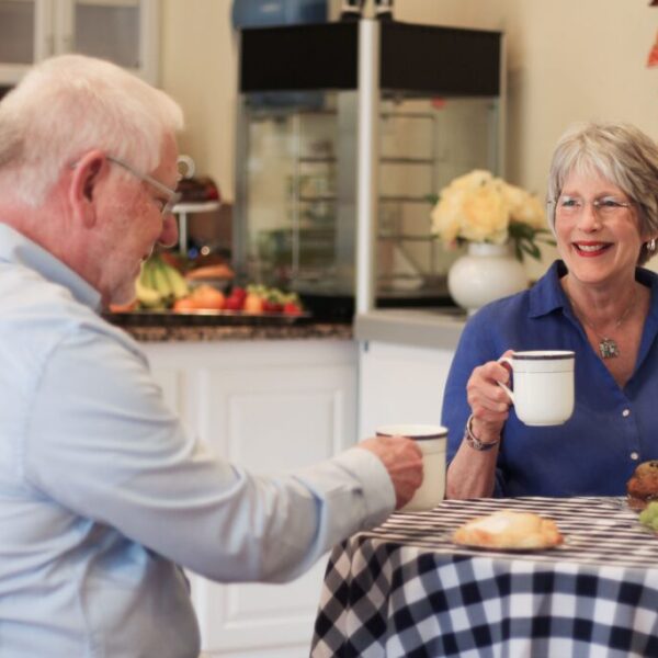 Residents enjoying coffee and refreshments at the cafe