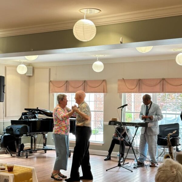 A couple dancing at the 28th anniversary celebration