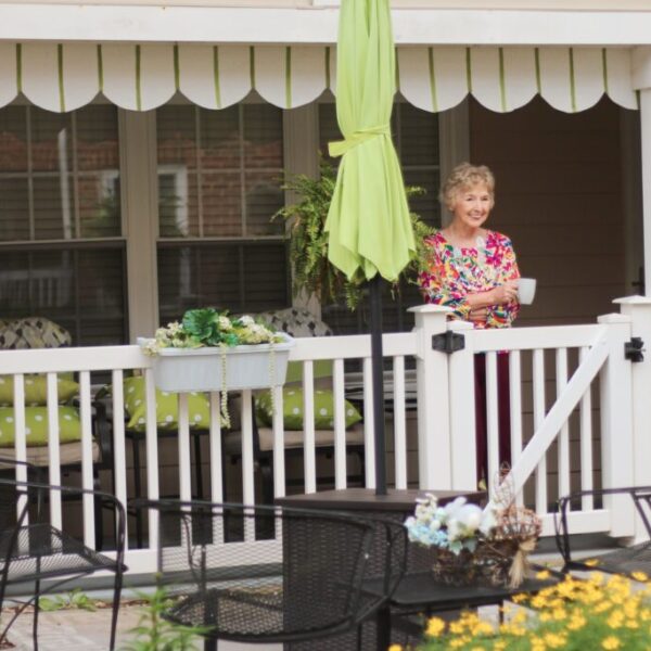 Resident overlooking from her balcony