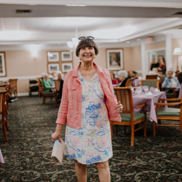 Resident striking a pose for the fashion show