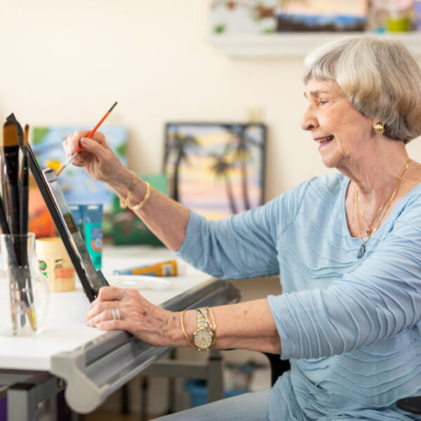 Resident painting in the art studio