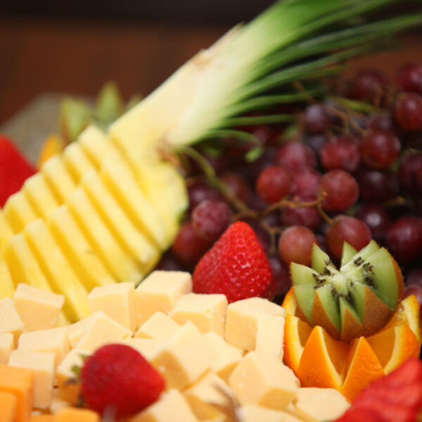 Sample of fruits and cheeses served at the community