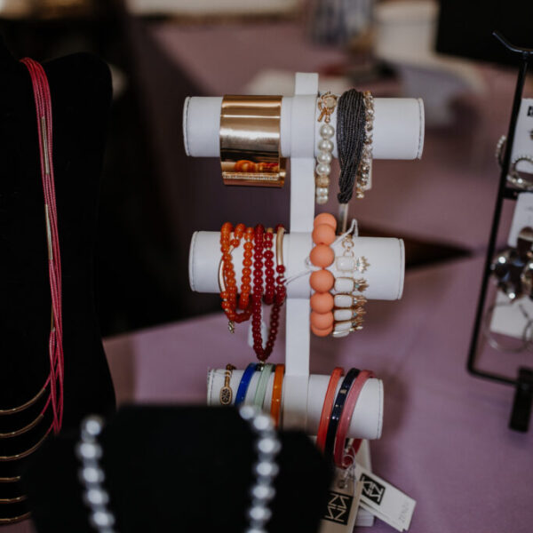 Bracelets and other jewelry displayed for the fashion show